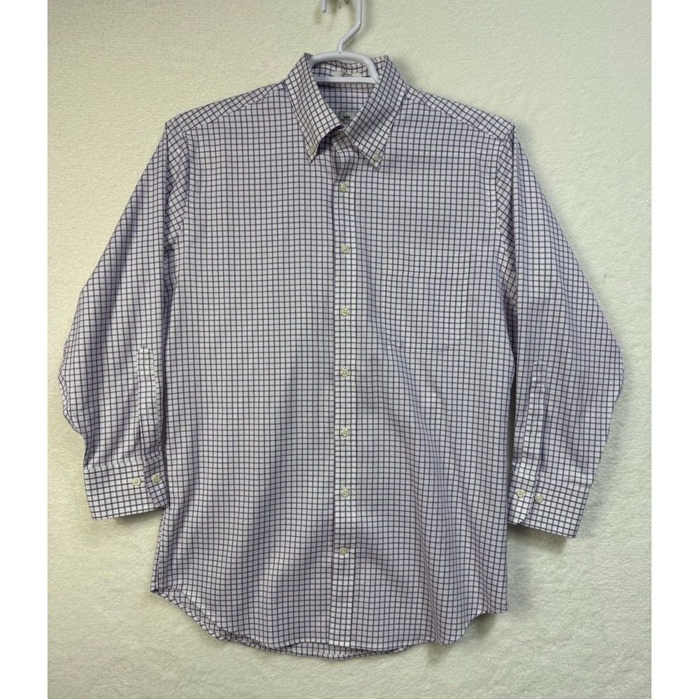 Peter Millar Mens Sz M Button‎ Down Long Sleeve Dress Shirt White Purple Check